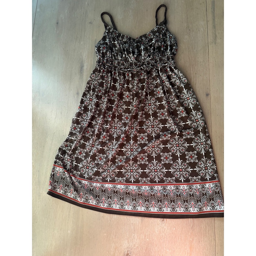 Max Studio Women's Brown Floral Print Spaghetti Strap Mini Dress Size M